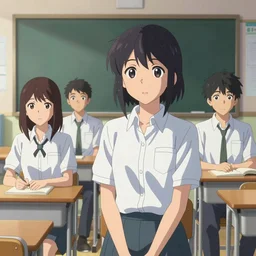 high school classroom scene spring setting, expert high detail concept art, perfect proportions defined faces, good lookin, vivid colors, sharp focus, high contrast, realistic shaded lighting poster kazue kato, ruan jia, makoto shinkai, loish and clamp style, expert artist, modern undertones