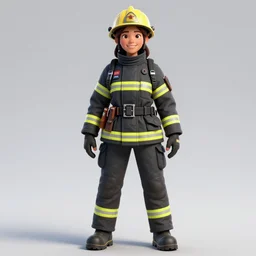 character sheet of unreal engine 5 detailed 3 d model of attractive female fire fighter 3 d render, behance, high res model, human, concept art, big smile, familiar, feminine cut, attractive gorgeous