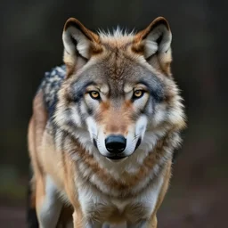 realistic paining of a wolf, psychedelic, dark art, facing camera, photo realistic, detailed, 1 4 5 0, delicate, hyper realism, ultra realistic, 8 k