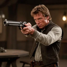 film still of young clint eastwood aiming a colt in tavern scene in new star wars 4 k