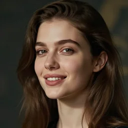 gorgeous beautiful woman, slight nerdy smile, slightly open mouth, looking away from camera, hyperrealism vrubel