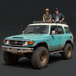 digital illustration of a futuristic faded cyan mad max's fj 4 0 decrepit!!!! pursuit special, rusty!!! cyberpunk nissan fj cruiser heavily modded 1 9 9 0 s, the last v 8 interceptor by makoto shinkai, ilya kuvshinov, lois van baarle, rossdraws, basquiat