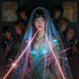 awe-inspiring award-winning concept art full body face portrait painting of attractive anglerfish cyberpunk Ashley Liao in neon shrouds as the goddess of lasers, sparks, by Julie Bell, Jean Delville, Virgil Finlay, Alphonse Mucha, Ayami Kojima, Amano, Charlie Bowater, Karol Bak, Greg Hildebrandt, Jean Delville, Frank Frazetta, Peter Kemp, and Pierre Puvis de Chavannesa, extremely moody lighting, glowing light and shadow, atmospheric, shadowy, cinematic, 8K,