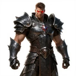 a highly detailed character portrait of a muscular man wearing a epic shadow armor with glowing red eyes