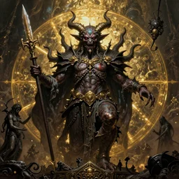 occult demon worship scene in hell, intricate detailed painting movie poster, golden ratio, trending on cgsociety, majestic, dark epic fantasy, trending on artstation, by Zdizslaw Beksinski, Darius Zawadzki, highly detailed, vibrant, cinematic quality character render; low angle; ultra high quality model; production quality cinema model