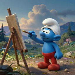 gargamel catching a Smurf, painting