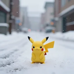 a beautiful photo by saul leiter of a tiny pokemon standing in a snowy street, tiny gaussian blur, insanely detailed, insanely intricate, insanely beautiful, depth of field, low contrast, snowy, wide aperture, color photography