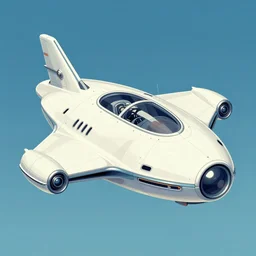 Artistic illustration of a futuristic hard scifi spaceship in 1960s style