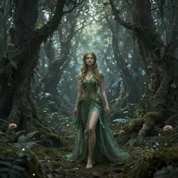 Mysterious beautiful fairy elven forest ,matte painting by Noah Bradley, featured in artstation, octane render, cinematic, elegant, intricate, 8k