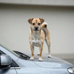 a dog the size of a car standing on top of a car