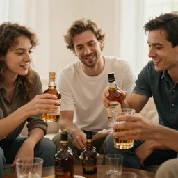 friends drinking unicum liquor at home