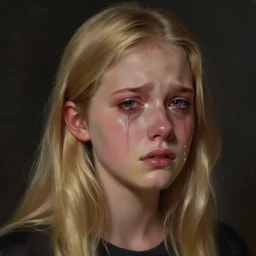 a portrait of a distressed blonde girl crying black tears, digital painting, cinematic lightning, highly detailed
