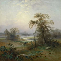 A oil painting of scenic view of misty morning by JMW Turner, highly detailed, high resolution
