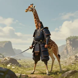 full - body portrait of a giraffe samurai wielding a katana, fantasy rpg portrait