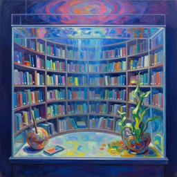 an abstract impasto!! painting of an aquarium library by Mór Than, behance contest winner, metaphysical painting, iridescent, psychedelic