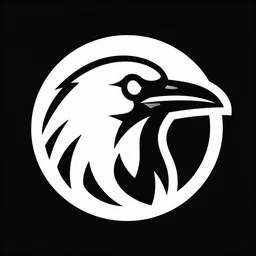 modern minimalistic stylised logo of a raven head, white with black background, elite dangerous, vector image