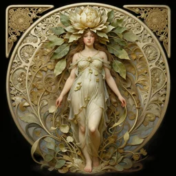 portrait of flower goddess, full body, cute detailed face, bay leafes, tendrils, intricate, elegant, highly detailed, digital painting, artstation, concept art, smooth, sharp focus, illustration, art by artgerm and greg rutkowski and alphonse mucha and william - adolphe bouguereau and stephanie law