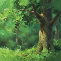 forest lanscape close up ash tree panorama by makoto shinkai in pixar style gouache backdrop