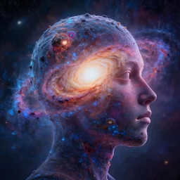 the mind is leaving the body of a galaxy by mia brownell, art by anna hotchkis, antonio saura, very detailed, maximalism, ambient occlusion, volumetric light, atmospheric haze, hyper realism, futuristic but colorful shading, cinematic composition, realistic render, photography, wide shot