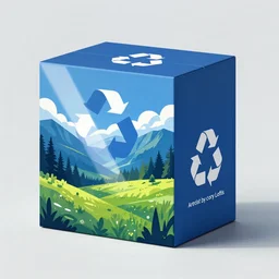product photography, clean vector art package box design pinterest, artstation, recycling, blue, beautiful, vibrant, light shafts by cory loftis,