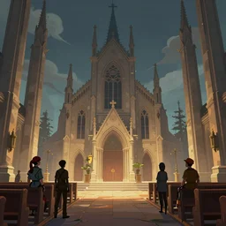photo environement post silent church : 4, 4 k rtx hdr volume light concept studio matte painting environement digital illustration style art that looks like it is from borderlands and by feng zhu and loish and laurie greasley, victo ngai, andreas rocha, john harris by jesper ejsing, by rhads, ma