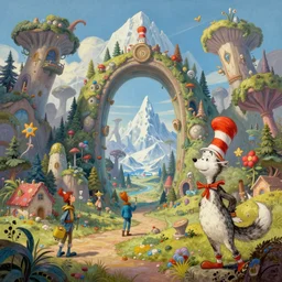 beguiling epic stunning beautiful insanely detailed landscape matte painting of the portal to arctic dream worlds designed by dr seuss and michal karcz, asher durand and natalie shau, whimsical, intricate