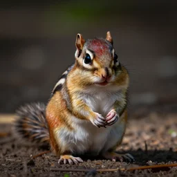 a dlsr canon shot of a cute colored furry chipmunk with rainbow fur full body, centralized, no distortion, colored fur, intense colors, hdr, photorealistic, ultrareal, zeiss lens, depth of field