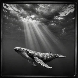 tintype photo, bottom of the ocean, squid, whale