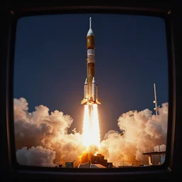 1 9 8 0's color photo, rocket lift - off in tv