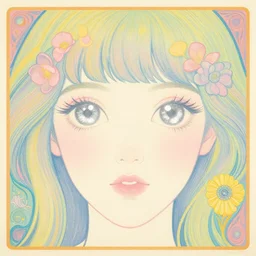 a girl with huge shiny silver eyes, colored woodcut, poster art, by Mackintosh, art noveau, by Ernst Haeckel, bright pastel colors, 8k,