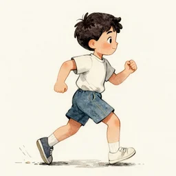 vintage watercolor illustration style of a boy running