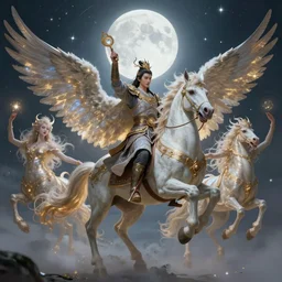 Ancient warrior god ride on the backs of winged horses and dance beneath the moonlight with spellbinding sirens of mythical beast legendary creatures