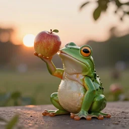 A frog drinking apple juice while watching the sunset