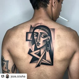 a person with a tattoo on their back, wiz khalifa smoking, a tattoo by joze ciuha, trending on instagram, cubism, tattoo, clean, intricate
