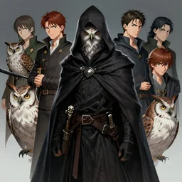 an man with a hood and an owls face, owl with a human body, medieval hooded figure, assassin cloke, by stanley artgerm lau, wlop, rossdraws, james jean, andrei riabovitchev, marc simonetti, and sakimichan, trending on artstation