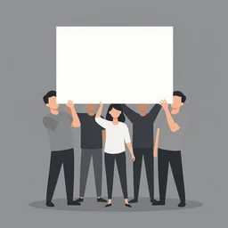 a group of people carrying an empty sign, minimalist, vector art