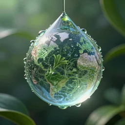nature in drops of dew, within every dewdrop a world of struggle, fantasy intricate elegant under, lush volumetric lighting 3 d modelling