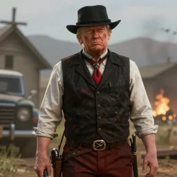 film still of donald trump in red dead redemption 2 ( 2 0 1 8 video game )