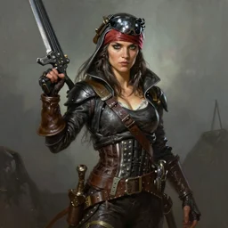 female rogue trader space pirate by Adrian smith, digital painting