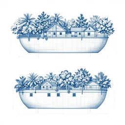 noah's ark blueprints, white on blue, line drawing, 4 view, plant elevation profile, hyper detailed, construction plans