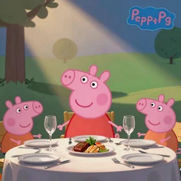 the head of peppa pig is being served at a dinner table