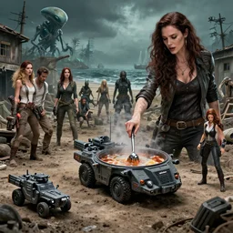 she makes the deep boil. dark fantasy about casually - dressed women with male humans in dirty seaside town, a globster, and beautiful song. action - packed hunting!!! hybridizing!! alien - robot invasion science - fiction blockbuster. operating alien military vehicles and weapons. gi joe action figure playset diorama.