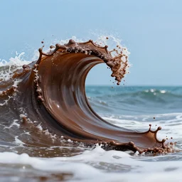 a photo of beautiful ocean sea wave made from chocolate, liquid brown dark splatter splash.