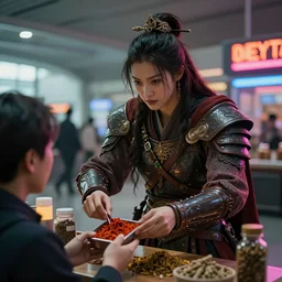 airport customs seizing spices from a passenger, apocalyptic, warrior, dramatic, sharp focus, fiction, neon, fantasy, hyper detailed, digital art, trending in artstation, cinematic lighting
