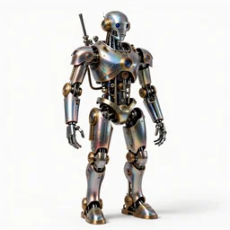 holographic steampunk automaton, professional product shot, isolated on a pure white background, centered, entire object in frame, sharp focus, soft studio lighting