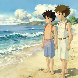 coherent, trip to the beach, summer waves, hot day, studio ghibli, pixar and disney animation, sharp, disney concept art watercolor illustration by mandy jurgens and alphonse mucha and alena aenami, pastel color palette, dramatic lighting, highly detailed
