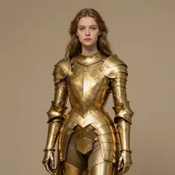 a beautiful girl, long hair, wearing golden full body armor, elegent, smooth, exudes purity, caspar david friedrich