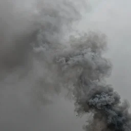 grey smoky background, clouds of ash, swirling black cinders