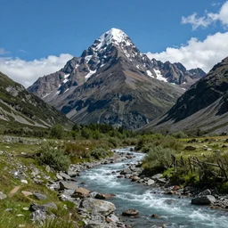 A large picturesque mountain with a river flowing between them by HR Giger