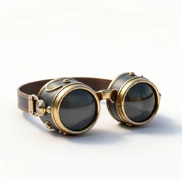 luxurious steampunk goggles, stylized 3d render, isolated on a pure white background, centered, entire object in frame, sharp focus, soft studio lighting